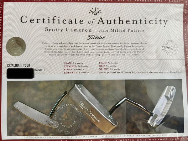 Scotty Cameron's Personally Made and Used Tour Catalina 2 w/Signed Letterhead