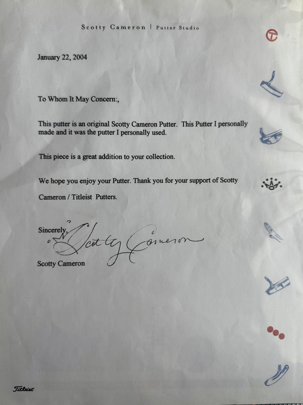 Scotty Cameron's Personally Made and Used Tour Catalina 2 w/Signed Letterhead